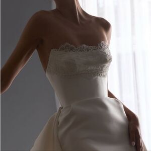 Custom Chantilly Column Wedding Gown